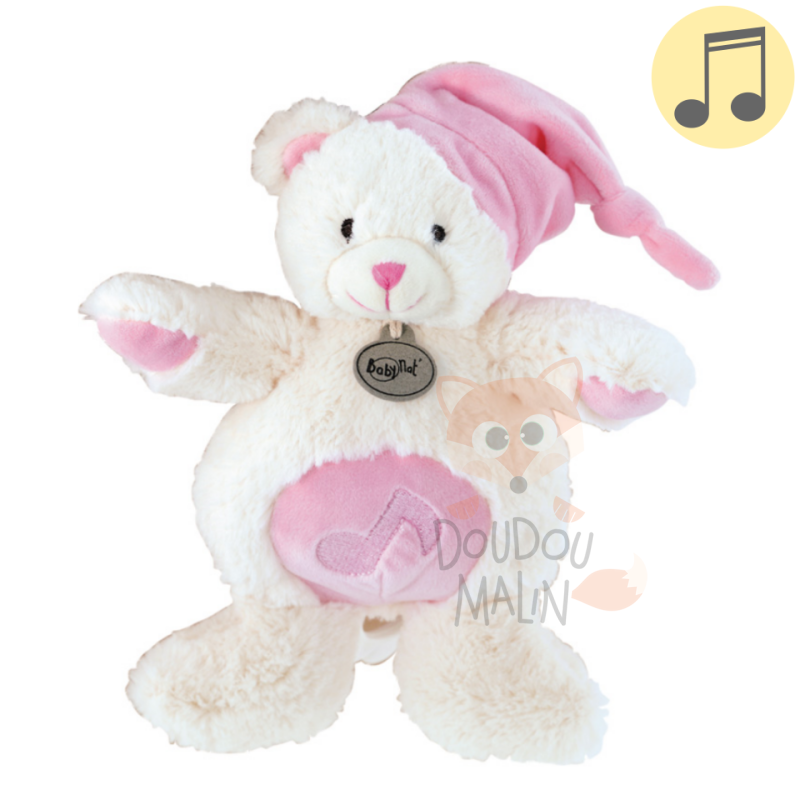  les câlins musical box bear pink white 